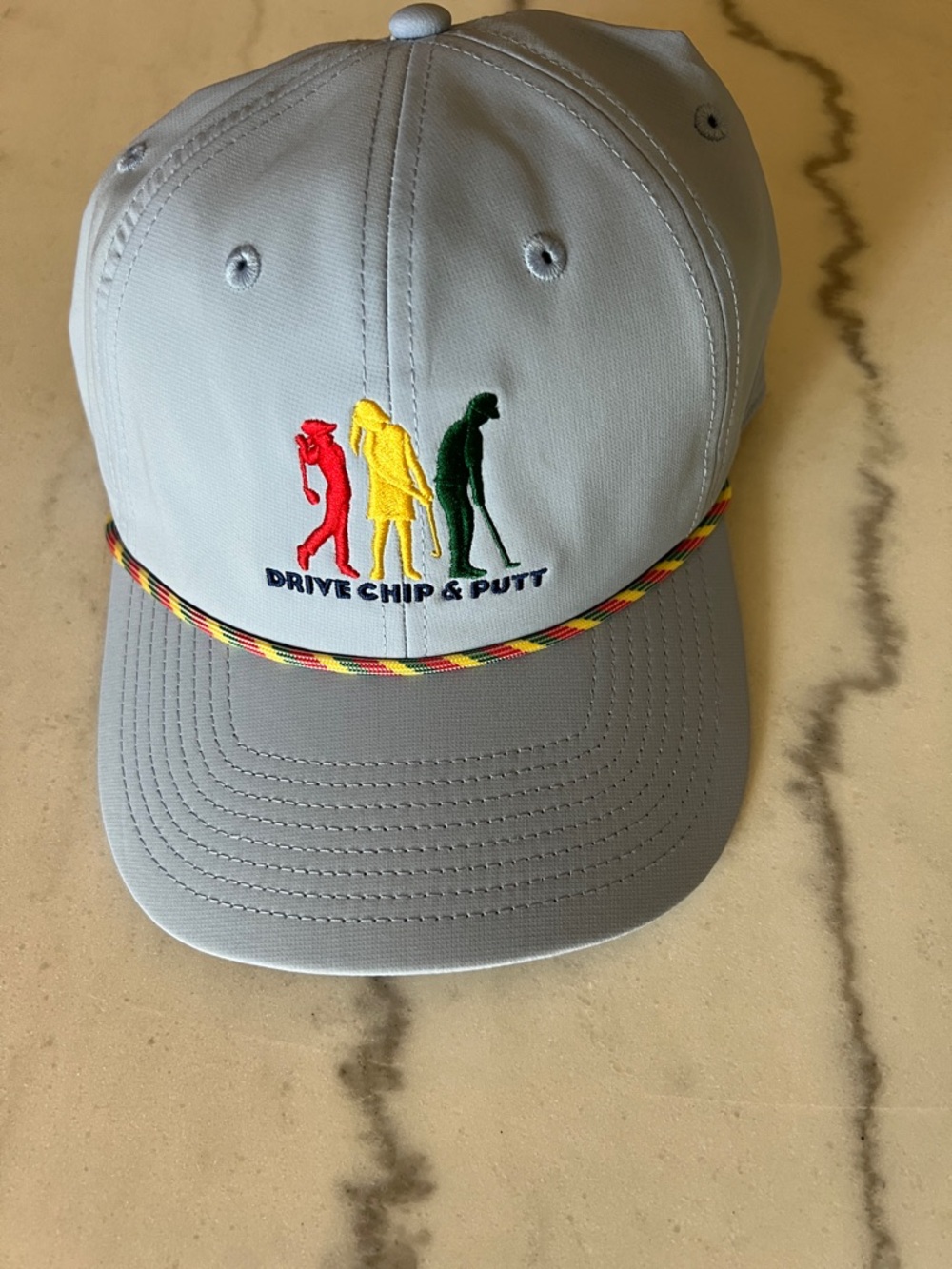 Light Blue Golf Rope-Trim Hat with Colorful Golfer Embroidery Drive Chip Putt